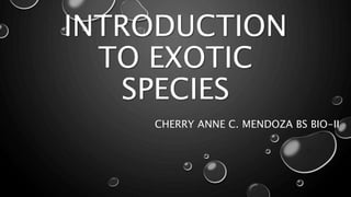 INTRODUCTION
TO EXOTIC
SPECIES
CHERRY ANNE C. MENDOZA BS BIO-II
 