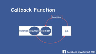 Facebook JavaScript SDK
Callback Function
function jobcallback
Result/data
argument
 