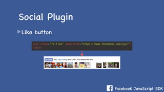 Facebook JavaScript SDK
Like button
Social Plugin
 