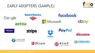 All Rights Reserved | FIDO Alliance | Copyright 20189
EARLY ADOPTERS (SAMPLE)
 