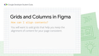 How can I align contents?
You will want to add grids that help you keep the
alignment of content for your page consistent.
Grids and Columns in Figma
 