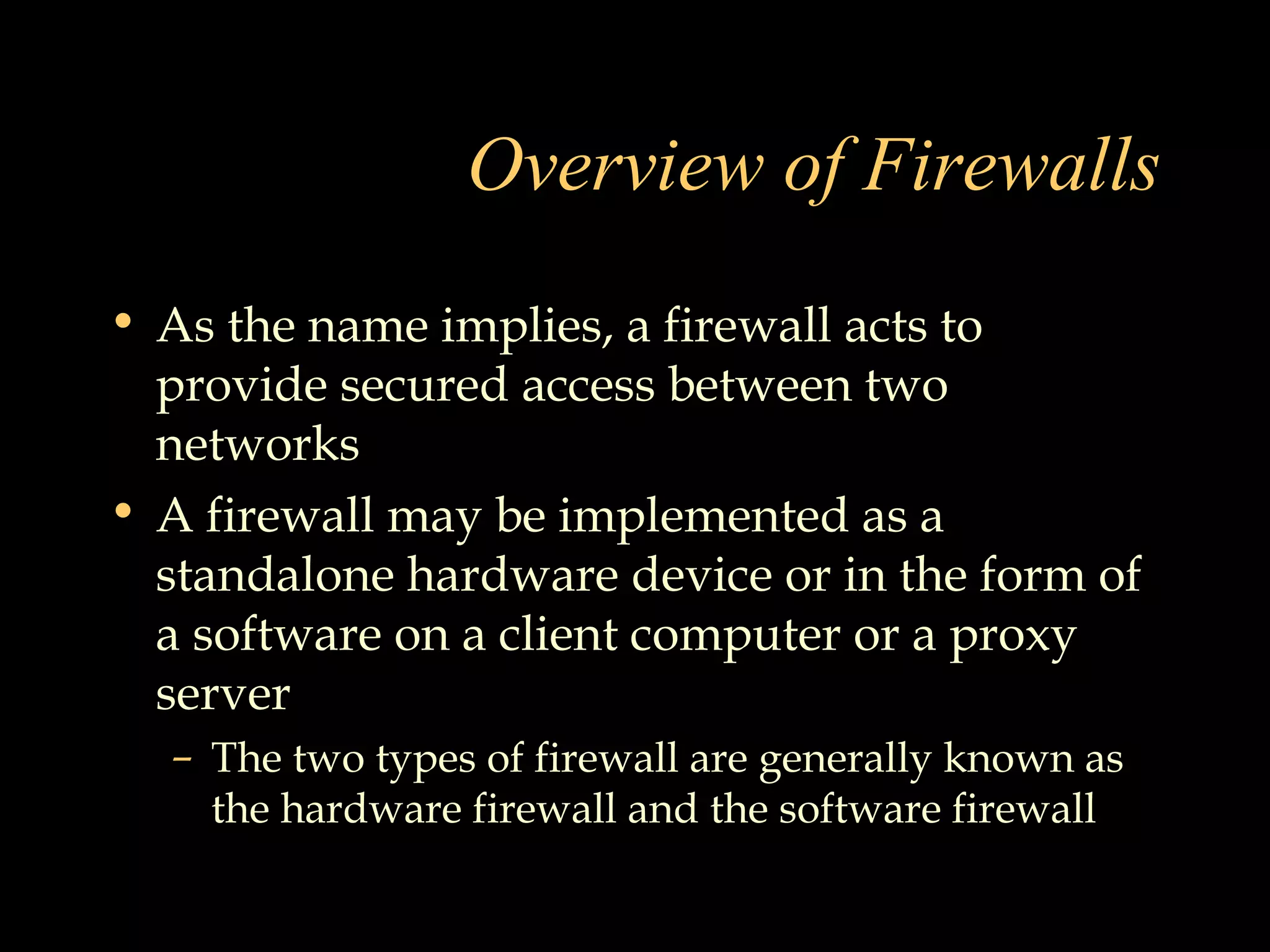 Introduction to firewalls | PPT | Computer Networking | Computing