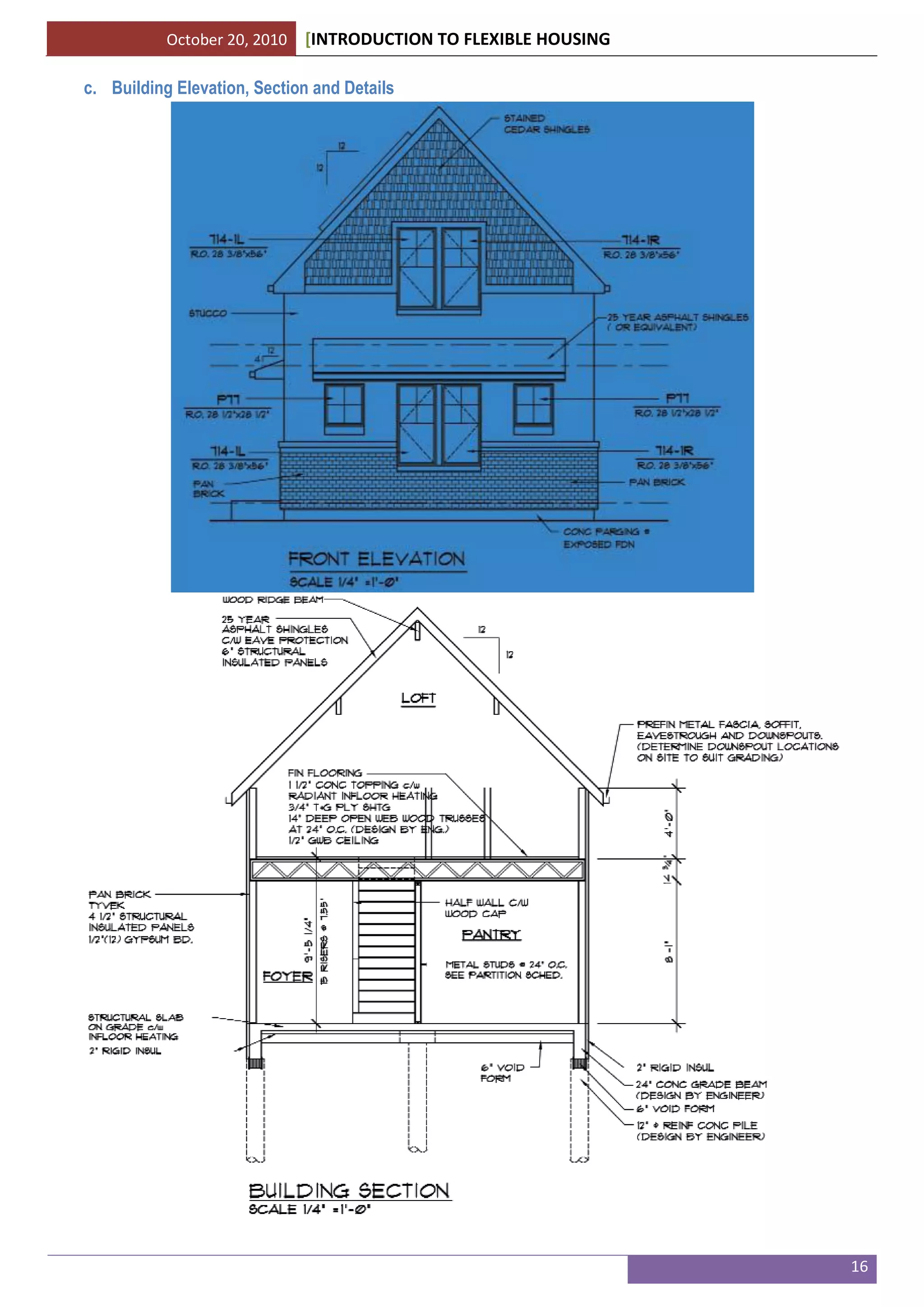 October 20, 2010 [INTRODUCTION TO FLEXIBLE HOUSING
16
c. Building Elevation, Section and Details
 