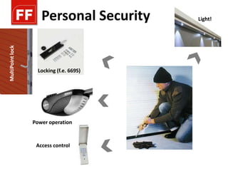 MultiPoint lock
                     Personal Security    Light!




                    Locking (f.e. 669S)




                  Power operation



                   Access control
 