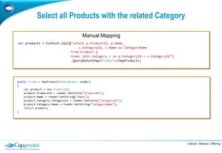 Select all Products with the related Category

             Manual Mapping




                                                | Sector, Alliance, Offering
 
