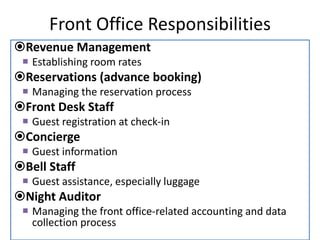 Introduction To Front Office Organization, Hierarchy, Duties And Resp…