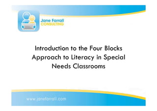 Introduction to the Four Blocks
Approach to Literacy in Special
       Needs Classrooms
 