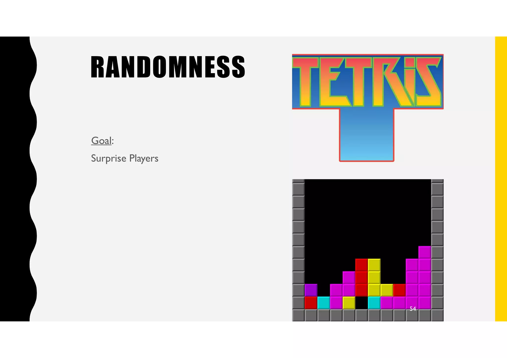 RANDOMNESS
Goal:
Surprise Players
54
 
