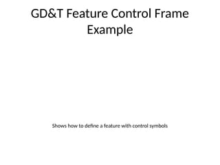 GD&T Feature Control Frame
Example
Shows how to define a feature with control symbols
 