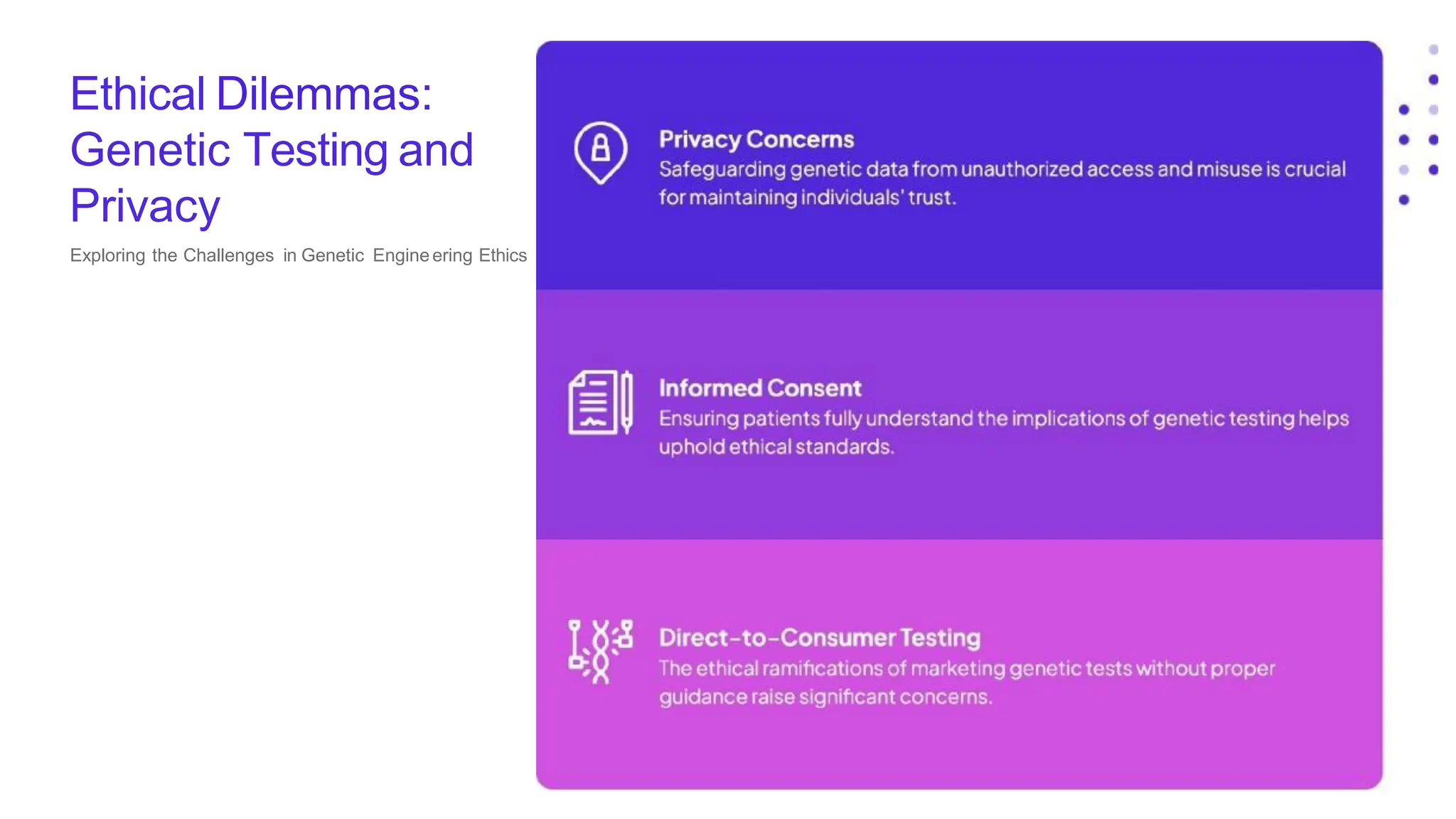 Ethical Dilemmas:
Genetic Testing and
Privacy
Exploring the Challenges in Genetic Engineering Ethics
 