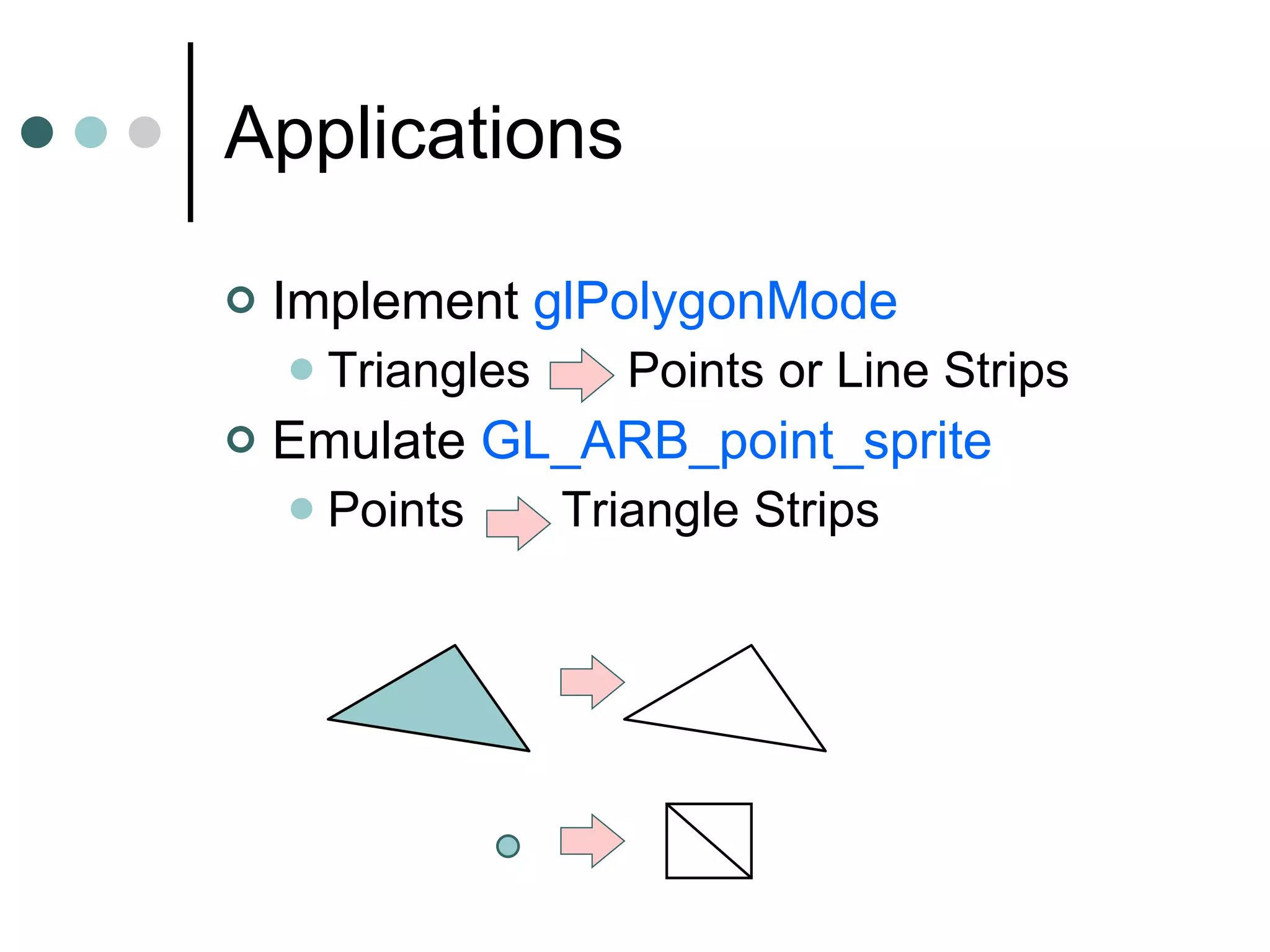 Applications – Wireframe How would you implement  glPolygonMode ? 