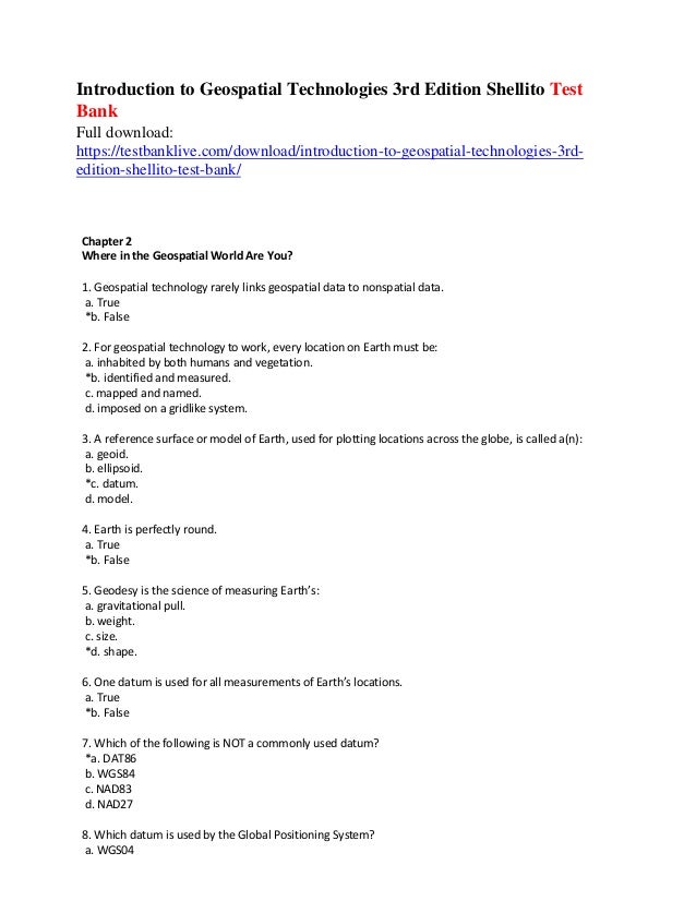 Introduction To Geospatial Technologies 3rd Edition Shellito Test Bank