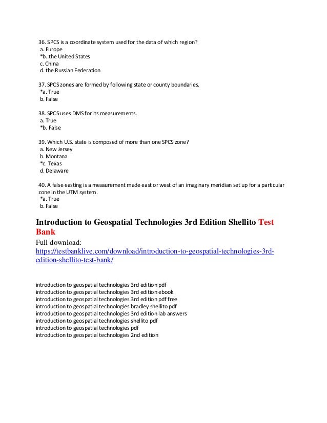 Introduction To Geospatial Technologies 3rd Edition Shellito Test Bank
