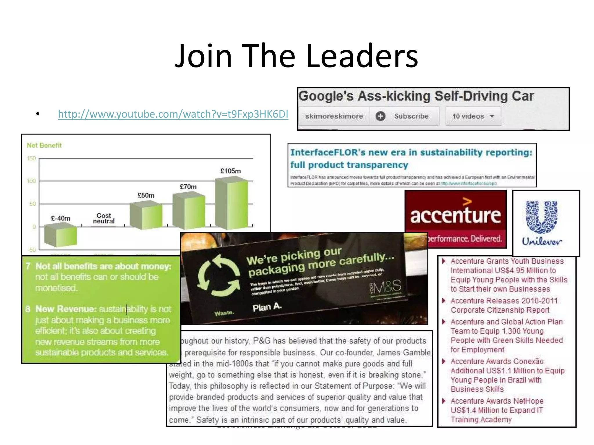 Join The Leaders
•   http://www.youtube.com/watch?v=t9Fxp3HK6DI




                                Ecobusiness Exchange Ltd October 2012
 