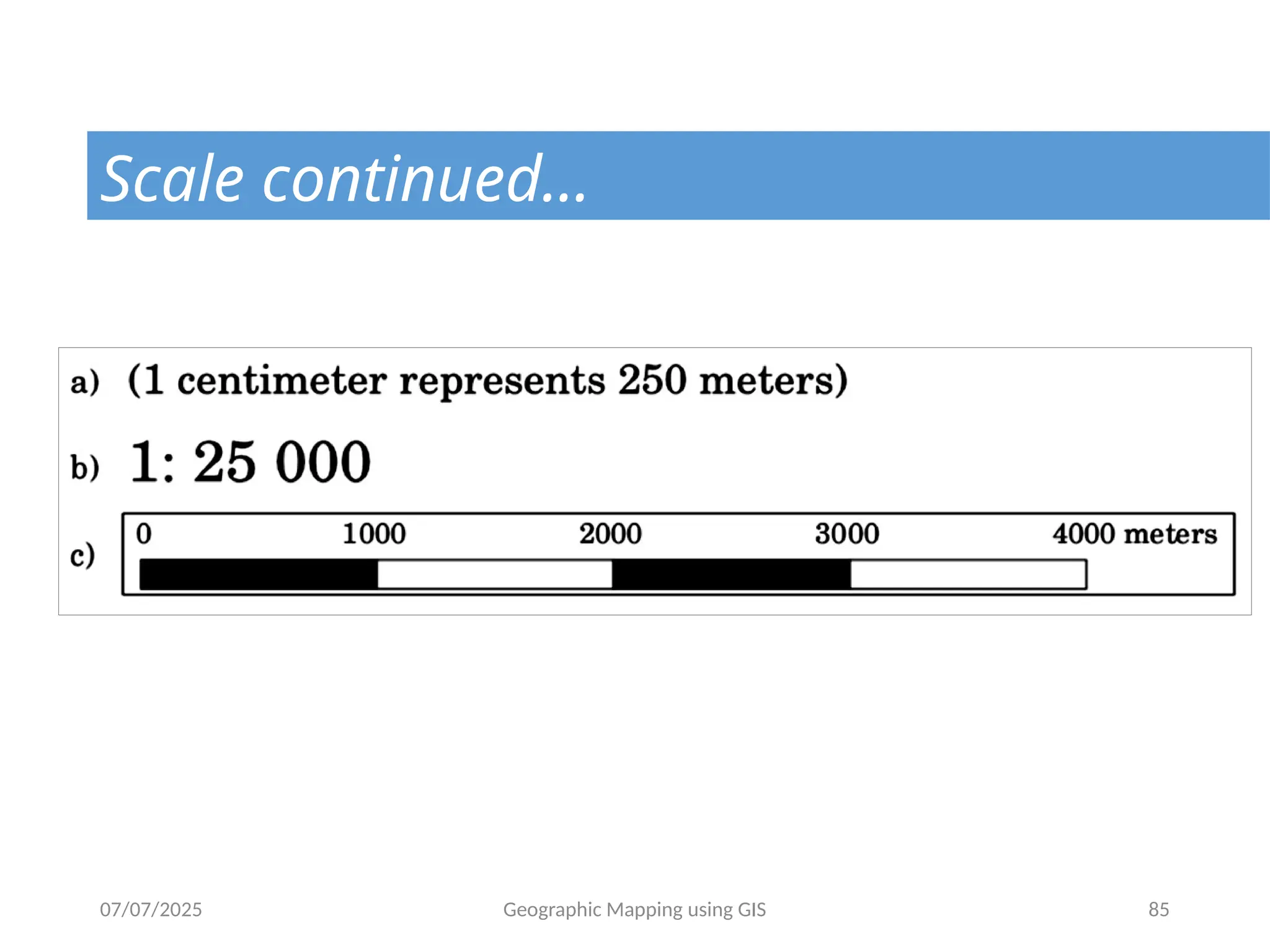 07/07/2025 Geographic Mapping using GIS 85
Scale continued…
 