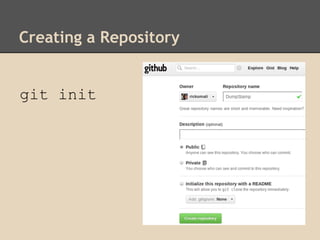 Creating a Repository
git init
 