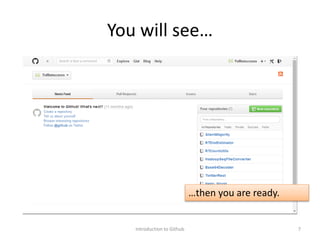 You will see…
Introduction to Github 7
…then you are ready.
 