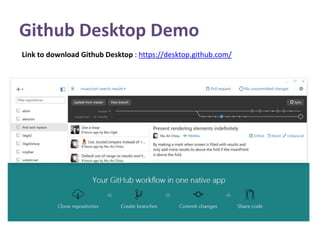 Github Desktop Demo
Link to download Github Desktop : https://desktop.github.com/
 