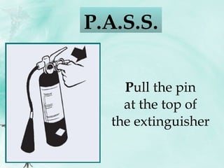 P ull the pin at the top of the extinguisher P.A.S.S.  