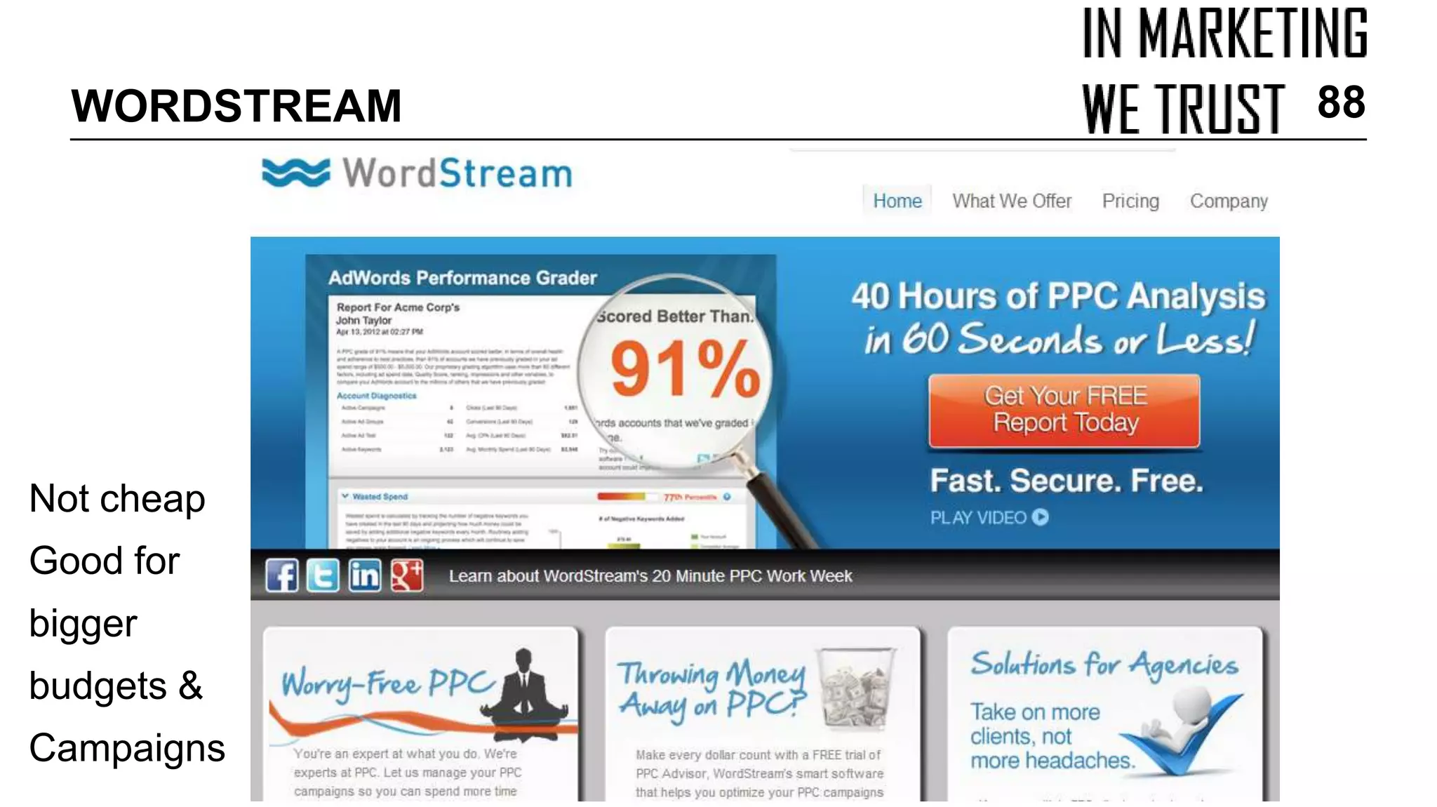 Not cheap
Good for
bigger
budgets &
Campaigns
WORDSTREAM 88
 