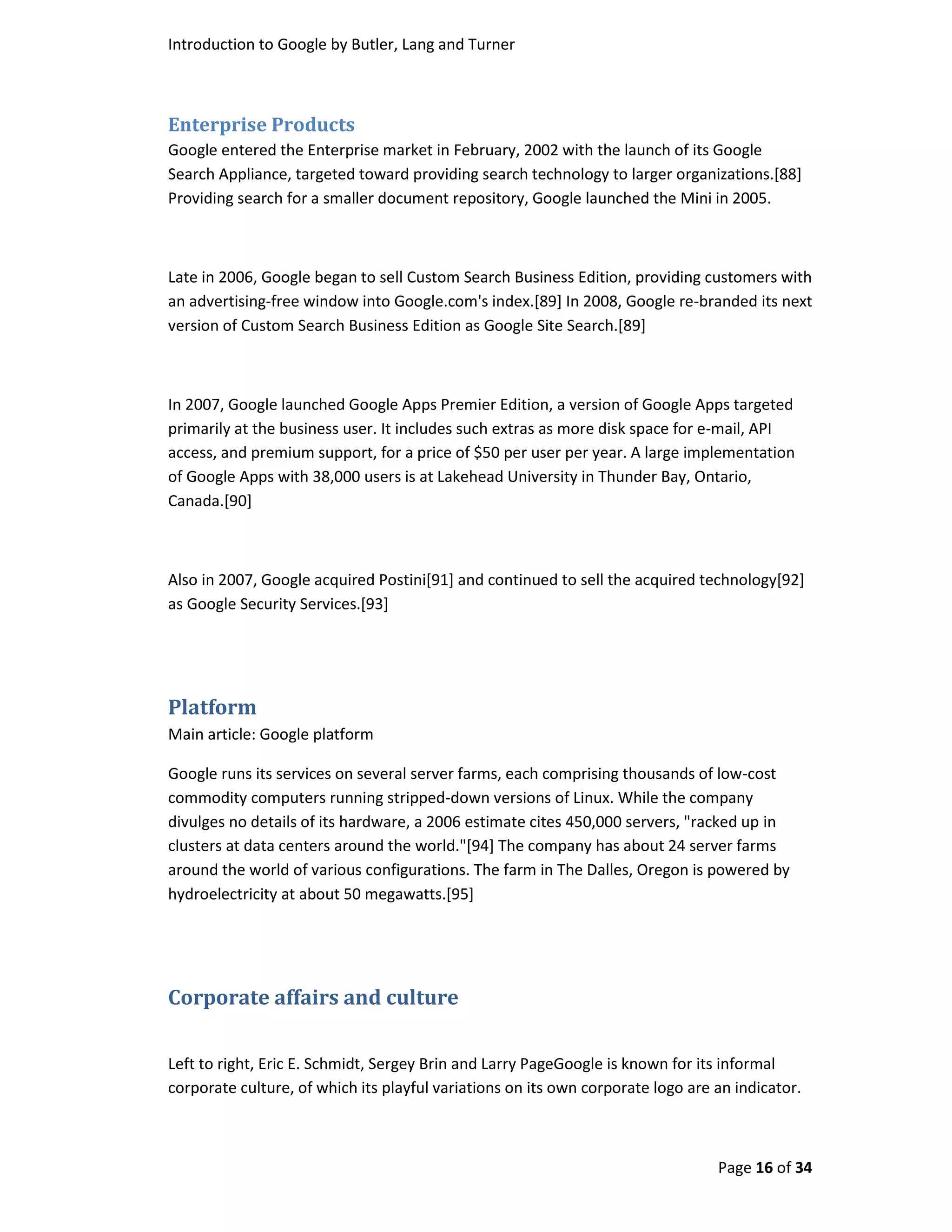 Introduction To Google By Butler, Turner And Lang Without Coverpage