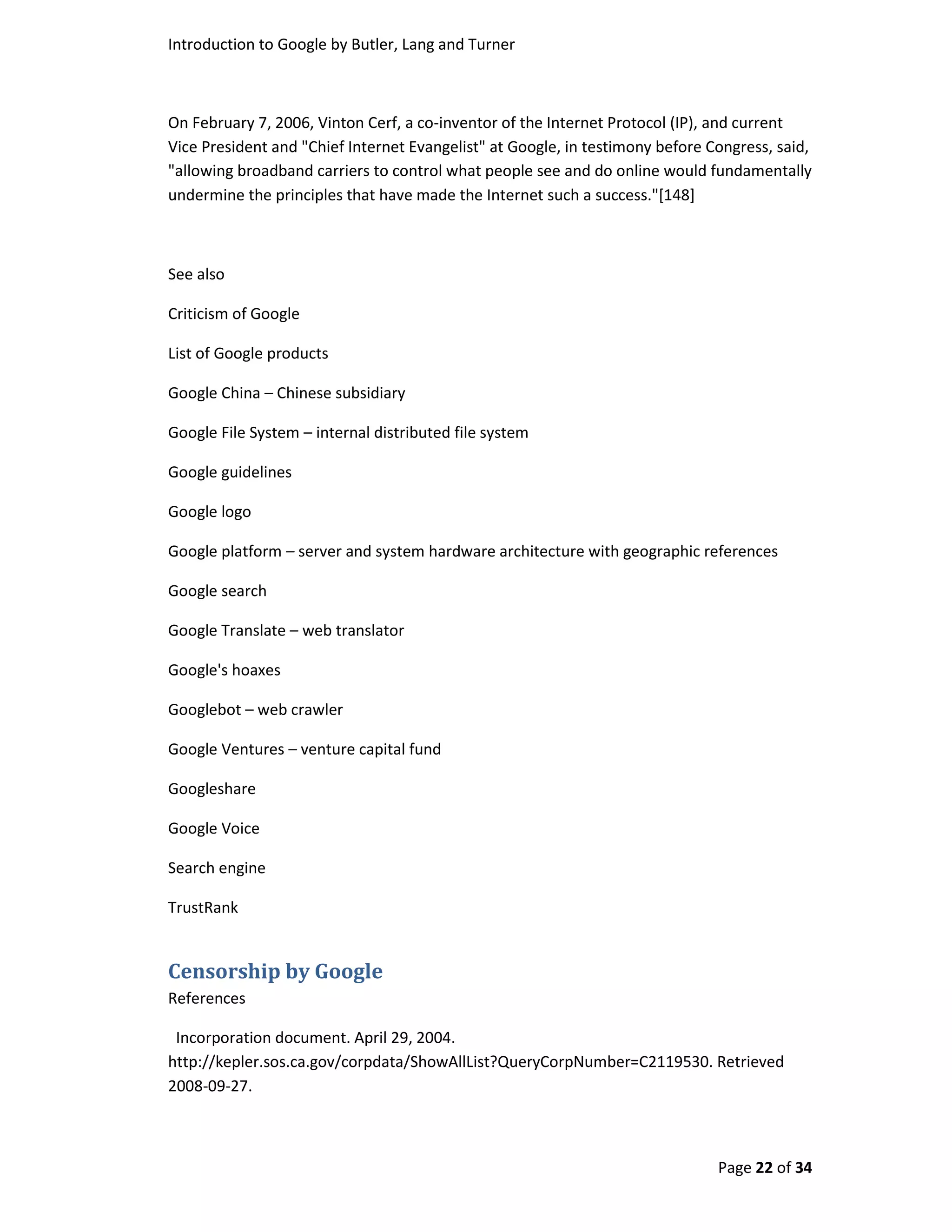 Introduction To Google By Butler, Turner And Lang Without Coverpage