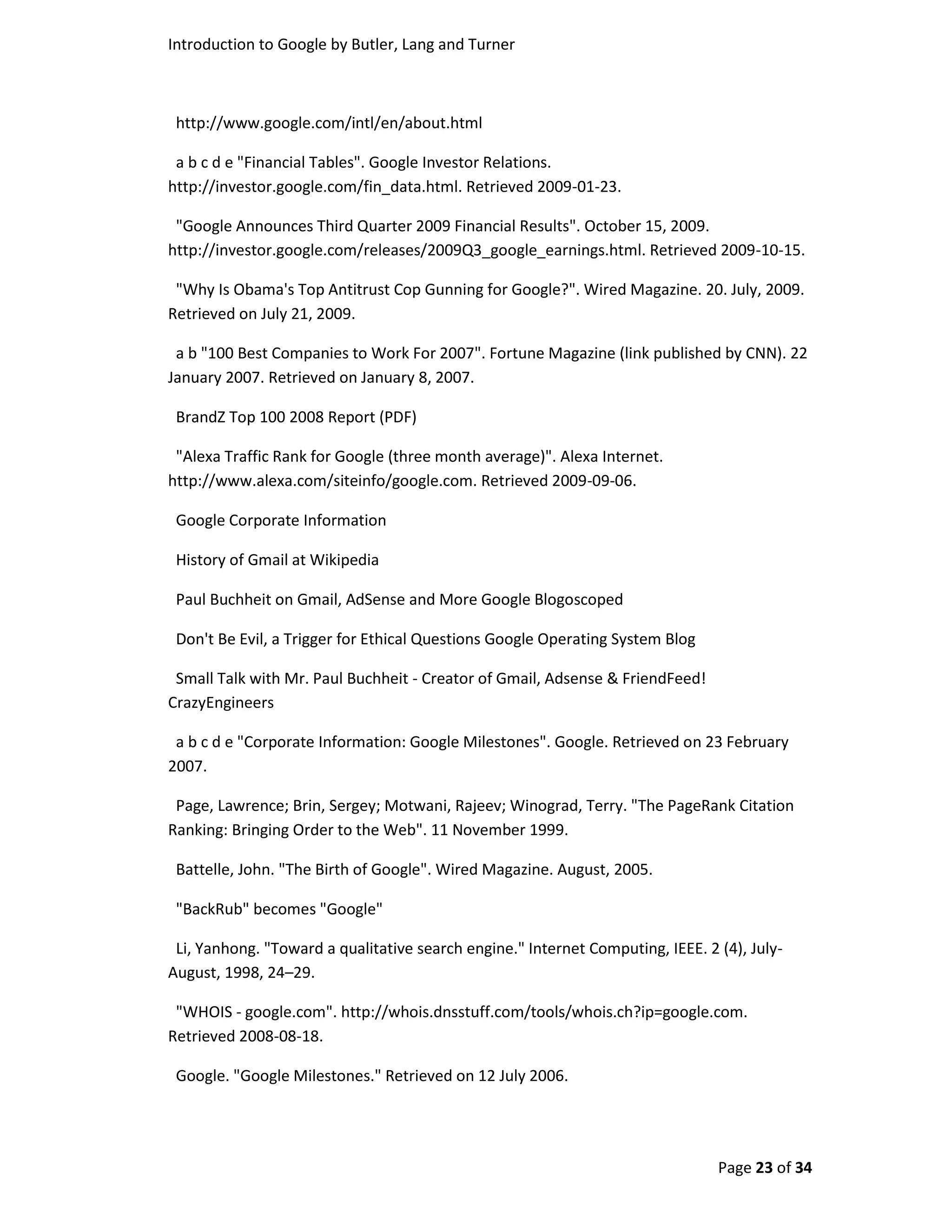 Introduction To Google By Butler, Turner And Lang Without Coverpage