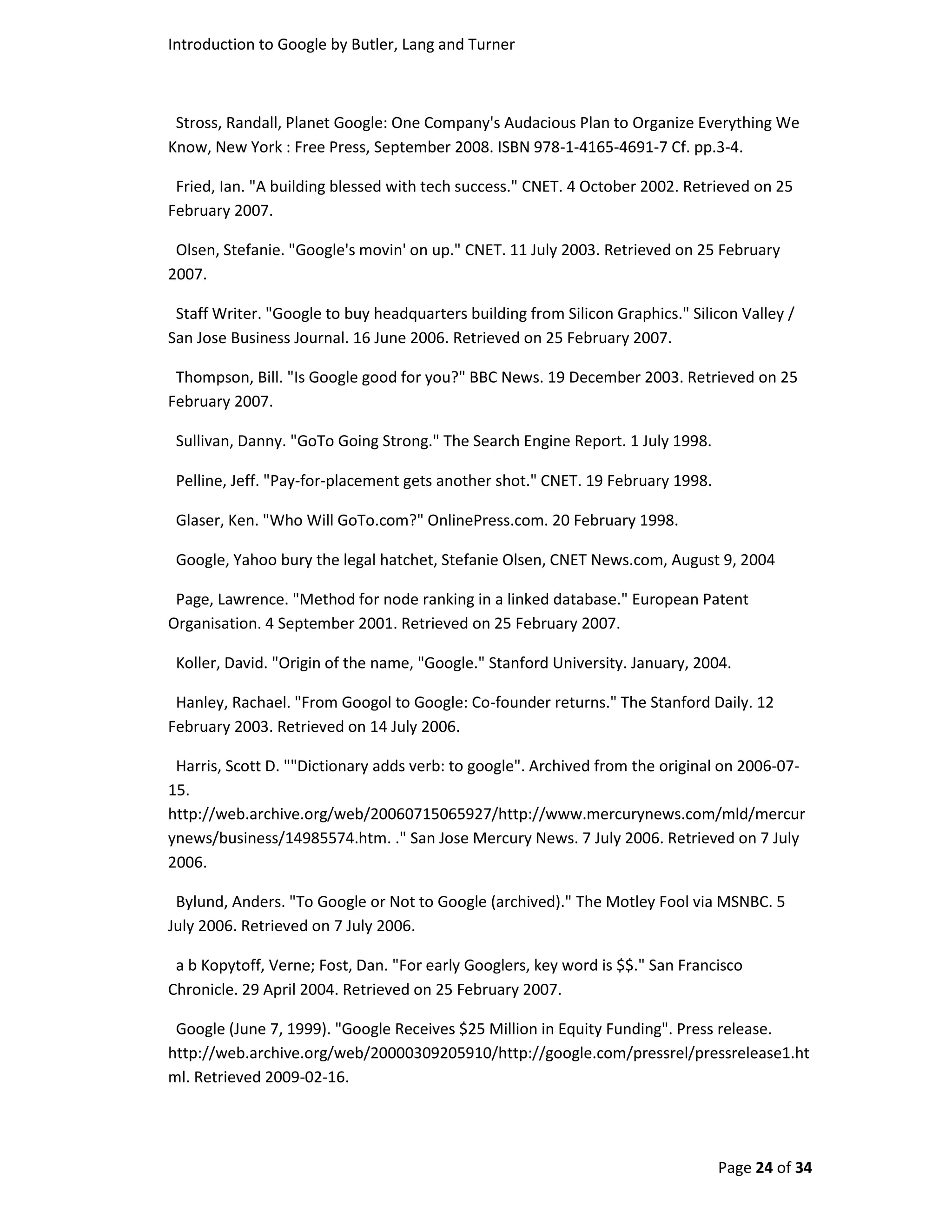 Introduction To Google By Butler, Turner And Lang Without Coverpage