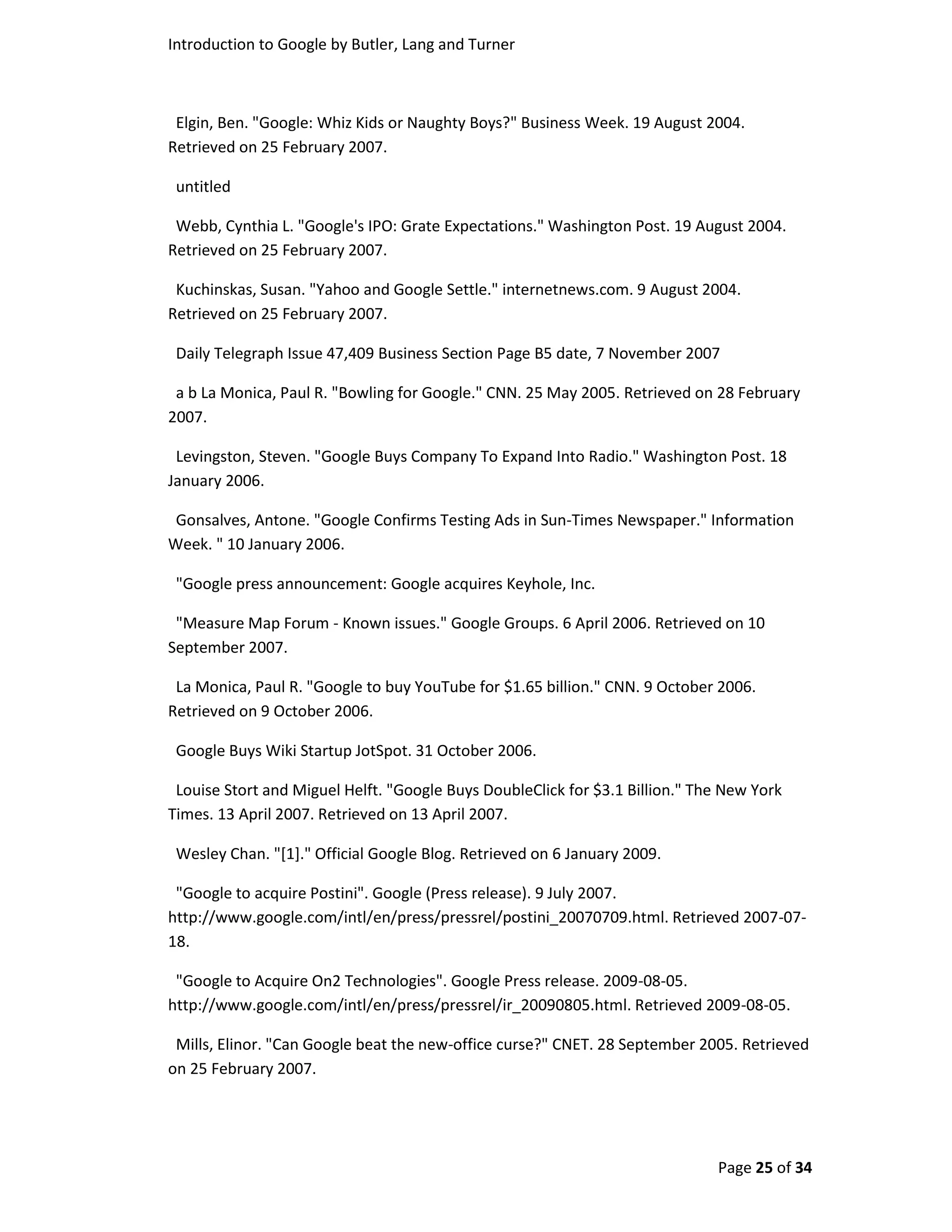 Introduction To Google By Butler, Turner And Lang Without Coverpage