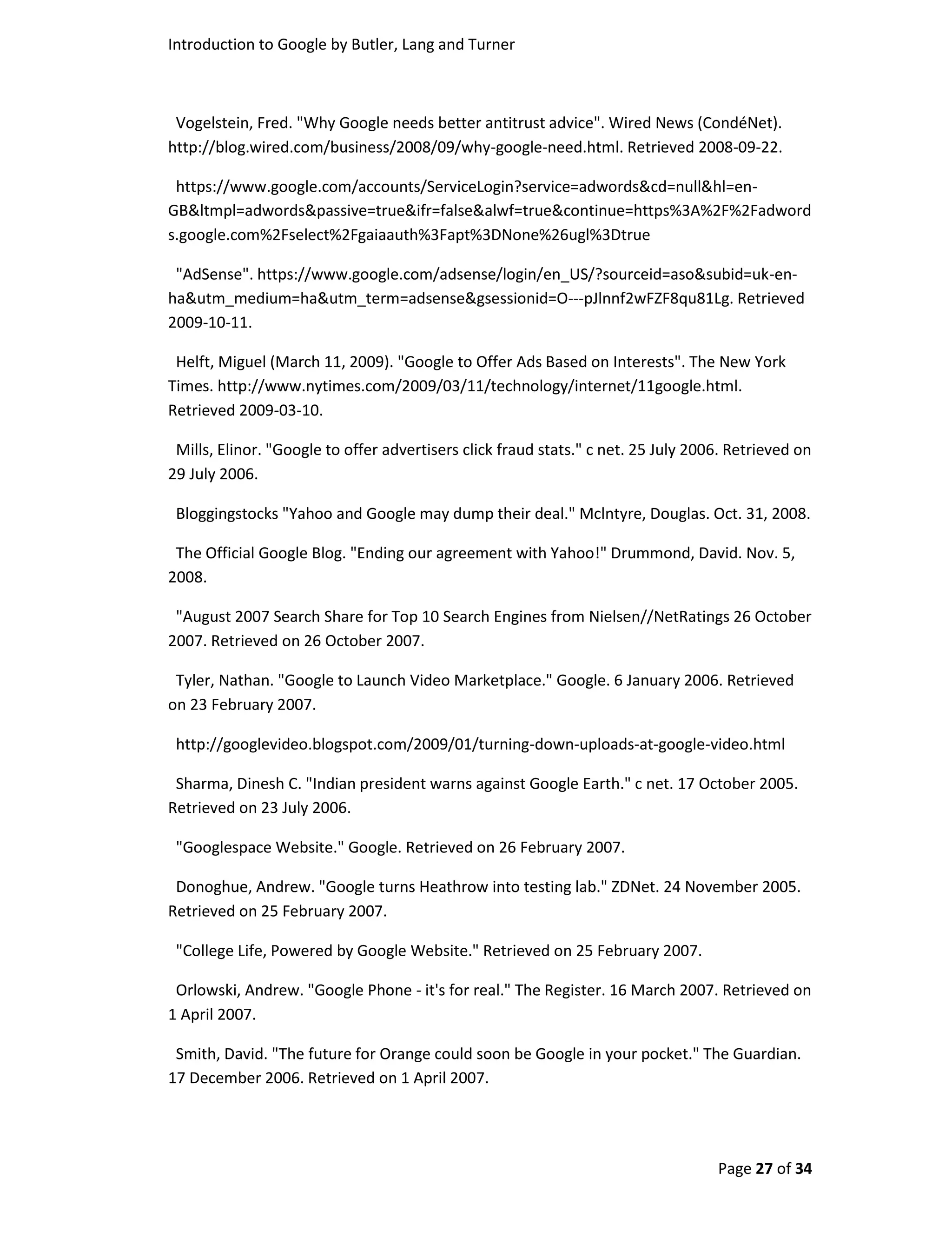 Introduction To Google By Butler, Turner And Lang Without Coverpage