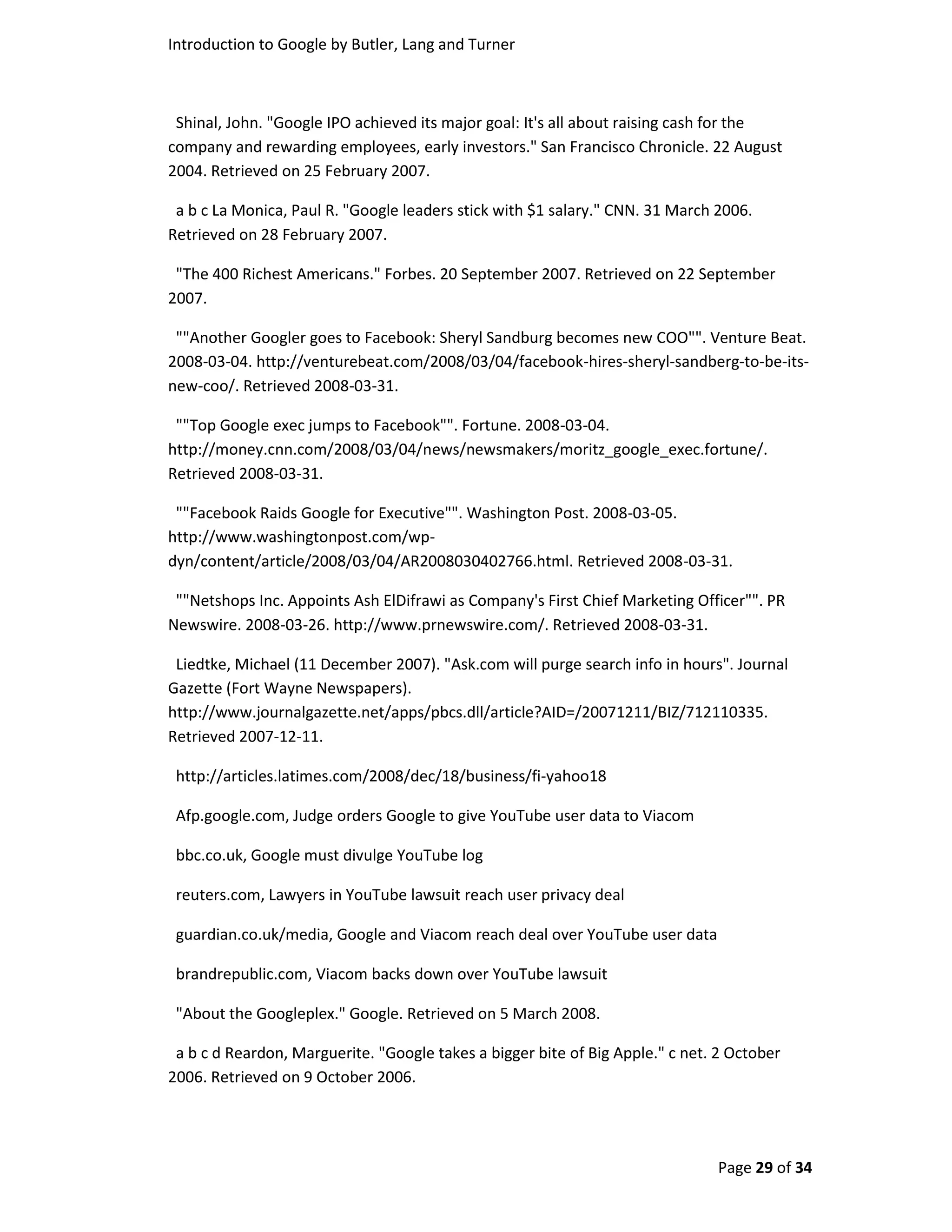 Introduction To Google By Butler, Turner And Lang Without Coverpage