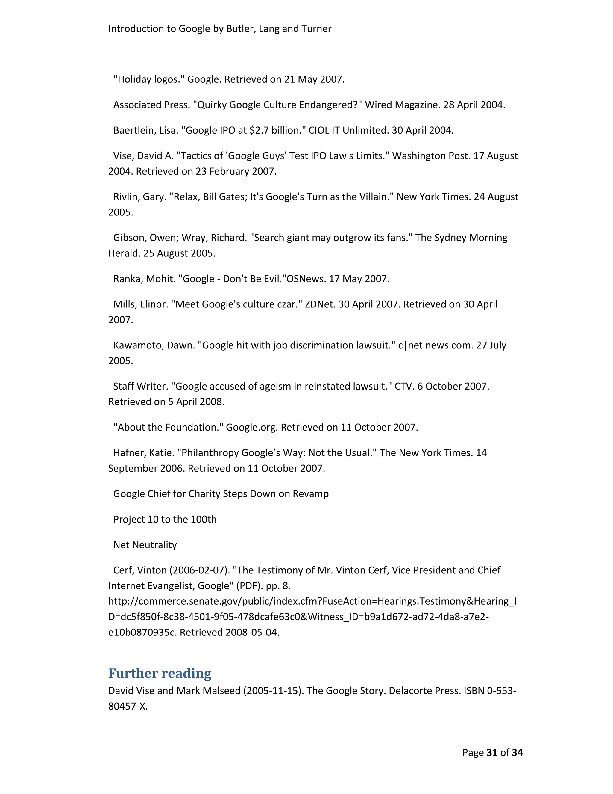 Introduction To Google By Butler, Turner And Lang Without Coverpage