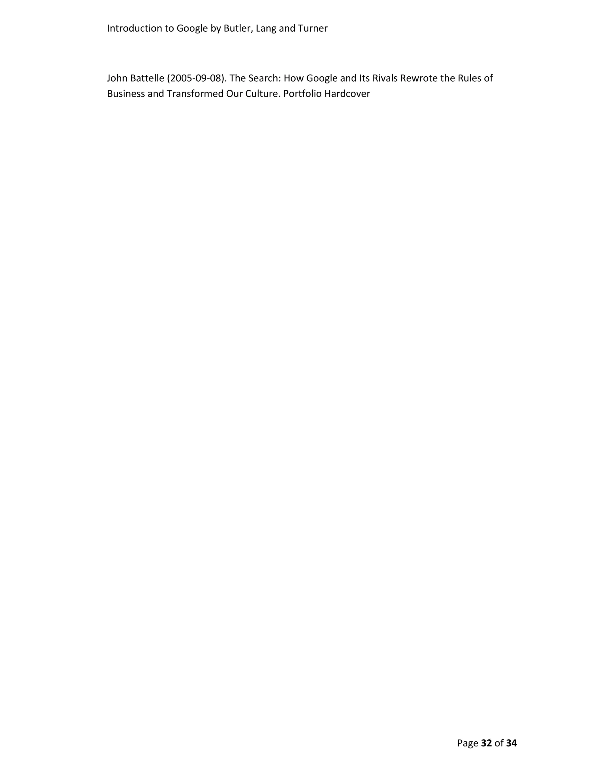 Introduction To Google By Butler, Turner And Lang Without Coverpage