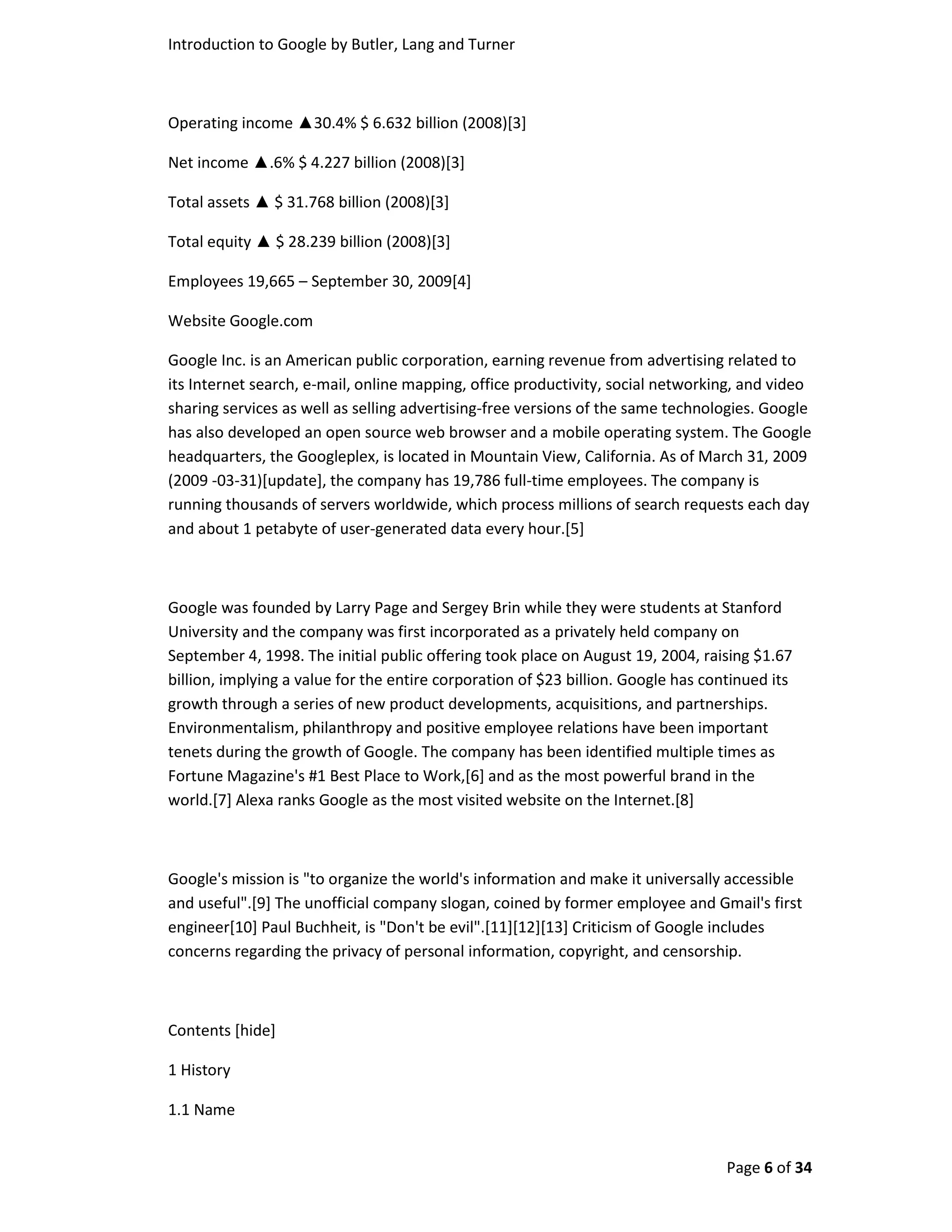 Introduction To Google By Butler, Turner And Lang Without Coverpage