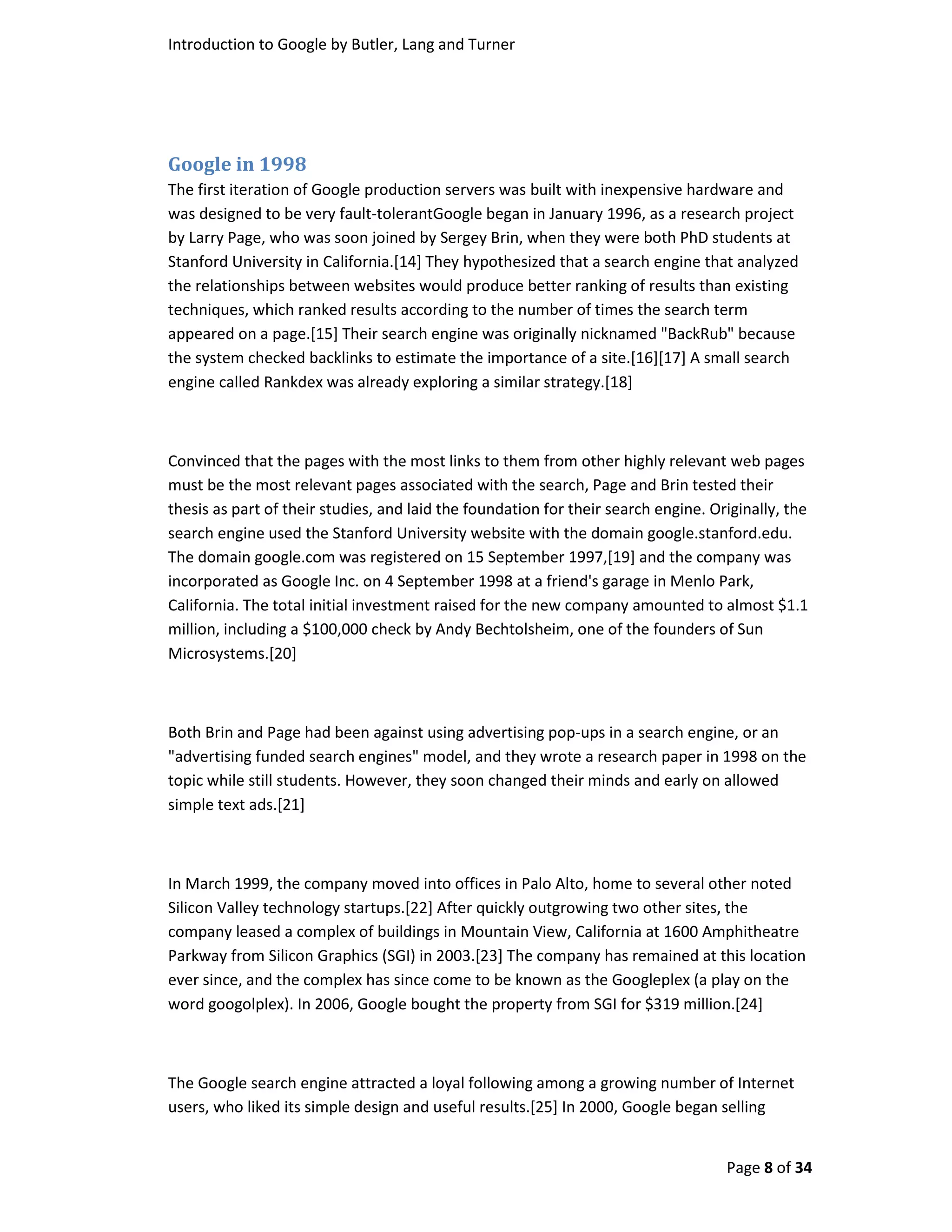 Introduction To Google By Butler, Turner And Lang Without Coverpage