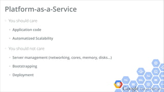 Google Cloud Platform
> generate APIs and client libraries from an App
Engine application
> make it easier to share web backend for mobile
applications
Cloud Endpoints
 