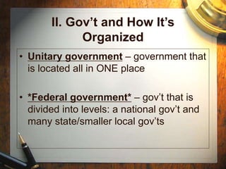 Unit. Government Example Introduction to Government | PPT