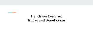 Hands-on Exercise:
Trucks and Warehouses
 