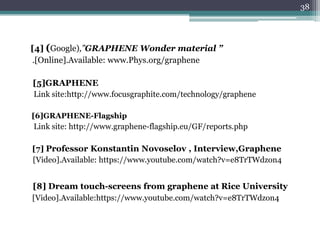 38




[4] (Google),”GRAPHENE Wonder material ”
.[Online].Available: www.Phys.org/graphene

[5]GRAPHENE
Link site:http://www.focusgraphite.com/technology/graphene

[6]GRAPHENE-Flagship
Link site: http://www.graphene-flagship.eu/GF/reports.php

[7] Professor Konstantin Novoselov , Interview,Graphene
[Video].Available: https://www.youtube.com/watch?v=e8TrTWdzon4


[8] Dream touch-screens from graphene at Rice University
[Video].Available:https://www.youtube.com/watch?v=e8TrTWdzon4
 