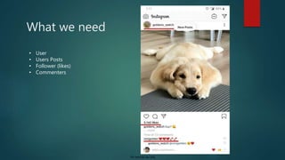 For internal use only
What we need
• User
• Users Posts
• Follower (likes)
• Commenters
 