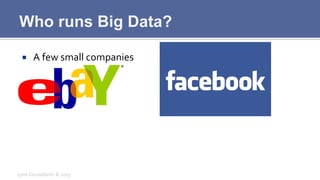 Who runs Big Data?
¡  A	
  few	
  small	
  companies	
  
Lynx	
  Consultants	
  ©	
  2013	
  
 