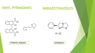 VINYL PYRIMIDINES
PYRENTEL PAMOATE
IMIDAZOTHIAZOLES
LEVAMISOLE
 