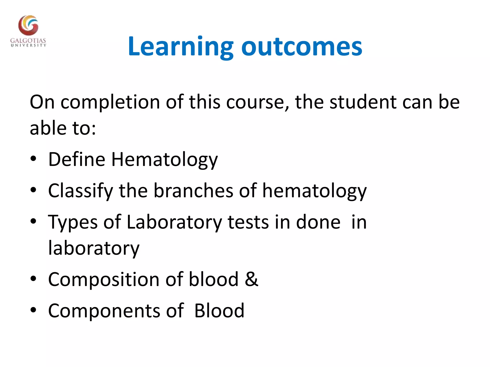 Introduction to hematology PPTX