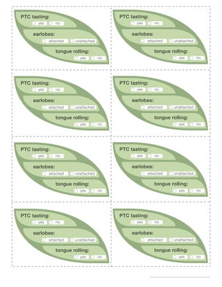 PTC tasting: 
yes no 
attached unattached 
yes no 
earlobes: 
tongue rolling: 
PTC tasting: 
yes no 
attached unattached 
yes no 
earlobes: 
tongue rolling: 
PTC tasting: 
yes no 
attached unattached 
yes no 
earlobes: 
tongue rolling: 
PTC tasting: 
yes no 
attached unattached 
yes no 
earlobes: 
tongue rolling: 
PTC tasting: 
yes no 
attached unattached 
yes no 
earlobes: 
tongue rolling: 
PTC tasting: 
yes no 
attached unattached 
yes no 
earlobes: 
tongue rolling: 
PTC tasting: 
yes no 
attached unattached 
yes no 
earlobes: 
tongue rolling: 
PTC tasting: 
yes no 
attached unattached 
yes no 
earlobes: 
tongue rolling: 
R.V.Raghavendra Rao 
Department of Biology 
 