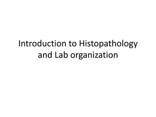 Introduction to Histopathology
and Lab organization
 