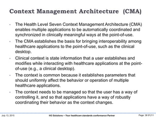 July 13, 2015 Page: 38 0f 211Hi3 Solutions ~ Your healthcare standards conformance Partner
Context Management Architecture...