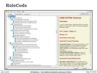 July 14, 2015 Page: 141 of 521Hi3 Solutions ~ Your healthcare standards conformance Partner
RoleCode
 