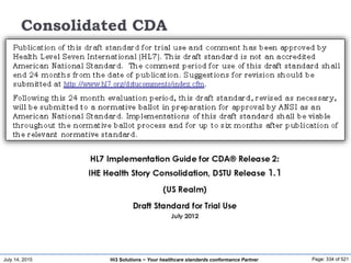 July 14, 2015 Page: 334 of 521Hi3 Solutions ~ Your healthcare standards conformance Partner
Consolidated CDA
 
