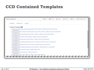 July 14, 2015 Page: 339 of 521Hi3 Solutions ~ Your healthcare standards conformance Partner
CCD Contained Templates
 